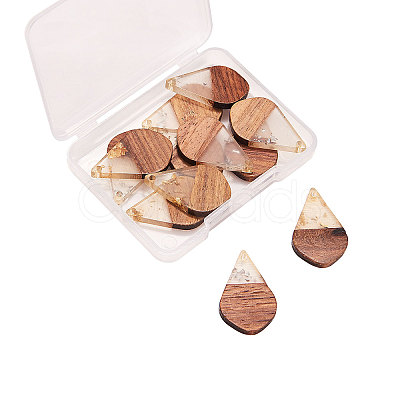 Transparent Resin & Walnut Wood Pendants RESI-CJ0001-51-1