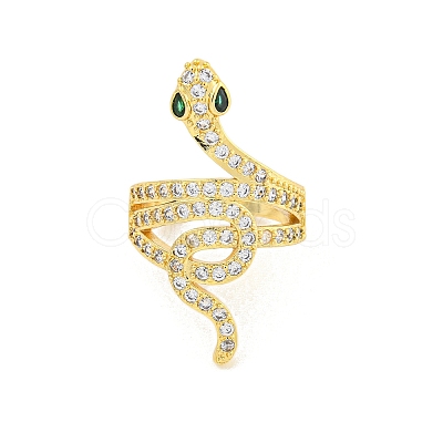 Rack Plating Snake Brass Micro Pave Cubic Zirconia Wrap Cuff Finger Rings for Women RJEW-C103-02G-1