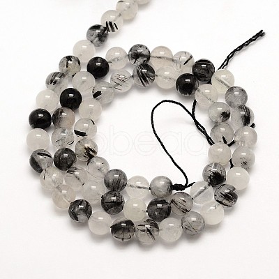 Natural Gemstone Black Rutilated Quartz Round Beads Strands G-E251-30-4mm-1