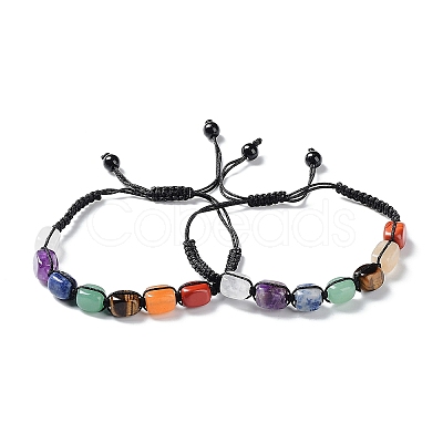 Natural Mixed Gemstone Rectangle Braided Bead Bracelets BJEW-P295-01-1