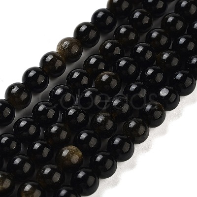 Natural Golden Sheen Obsidian Beads Strands G-C068-6mm-9-1