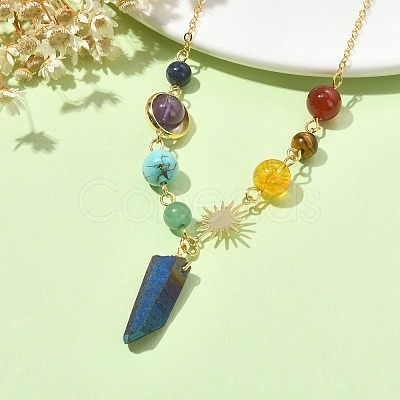 Natural & Synthetic Mixed Gemstone Nugget Pendant Necklaces with Alloy Chains NJEW-TA00126-1