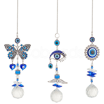 AHADEMAKER 3Pcs 3 Style Evil Eye Pendant Decorations HJEW-GA0001-26-1