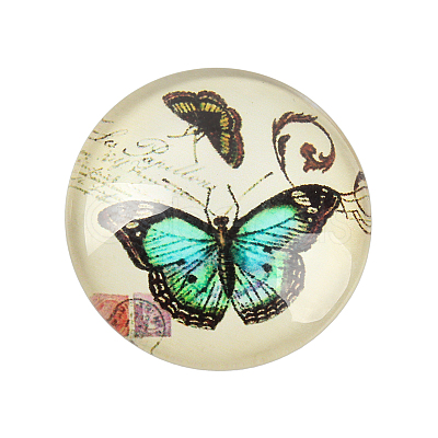 Butterfly Printed Glass Half Round/Dome Cabochons X-GGLA-N004-14mm-C-1