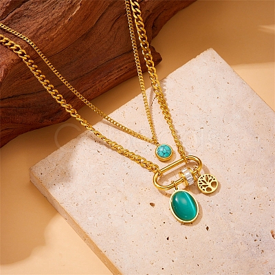 Retro Stainless Steel Double Layer Necklaces PW-WG35A2F-02-1