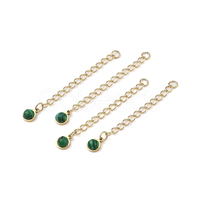 Ion Plating(IP) 316 Surgical Stainless Steel Curb Chain Extender with Malachite Round Charm STAS-A097-01G-10-1