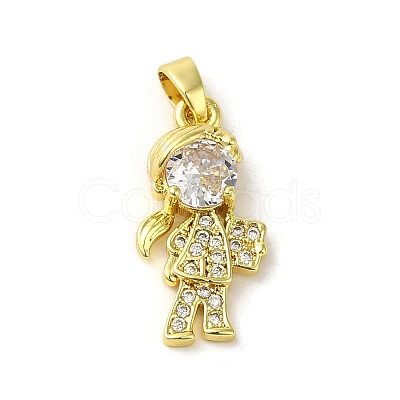 Rack Plating Brass Micro Pave CLear Cubic Zirconia Pendants KK-C053-07B-G-1