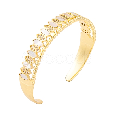 Brass Micro Pave Clear Cubic Zirconia Open Cuff Bangles for Women BJEW-S147-31G-A-1