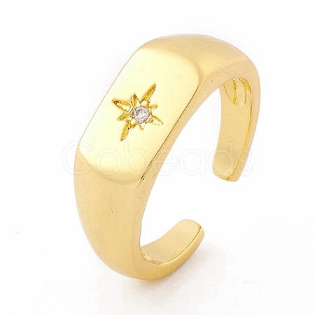 Clear Cubic Zirconia Star Signet Open Cuff Ring RJEW-I083-08G-1