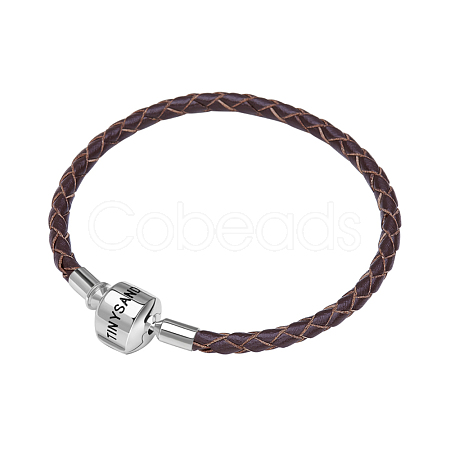 TINYSAND Rhodium Plated 925 Sterling Silver Braided Leather Bracelet Making TS-B-129-19-1