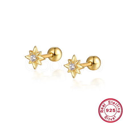 Elegant Sterling Silver Star Screw Earrings with Diamond Inlay OI0203-1-1