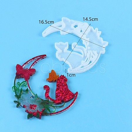 DIY Food Grade Silhouette Silicone Moon with Cat Pendant Molds PW-WG93148-01-1