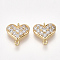 Brass Cubic Zirconia Links, Heart, Nickel Free, Real 18K Gold Plated, Clear, 10x9.5x2.5mm, Hole: 0.8~1mm