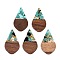 Transparent Resin and Walnut Wood Pendants, Teardrop Charms with Gold Foil, Light Sea Green, 48.5x28x3.5mm, Hole: 2mm