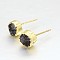 Natural Druzy Agate Stud Earrings, with Golden Plated Brass Findings, Flat Round, Black, 7~8x5~8mm, Pin: 0.8mm