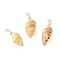 Natural Spiral Shell Pendants, Shell Shaped Charms with Copper Wire Wrapped, Silver, 28x10.5x8.5mm, Hole: 4mm