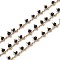 Brass Handmade Glass Beaded Chains, with Spool, Soldered, Long-Lasting Plated, Real 18K Gold Plated, Rondelle, Black, Links: 2x2x0.8mm, Charm: 5.5x3mm, about 16.4 Feet(5m)/roll