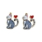 Alloy Enamel Pendants, Cat with Heart, Platinum, Steel Blue, 25mm