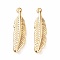 304 Stainless Steel Pendants, Feather, Golden, 20x5.5x3mm, Hole: 1mm