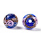 Luminous Handmade Gold Sand Lampwork Beads, Glow in the Dark, Round with Flower, Blue, 10x9mm, Hole: 1.6mm