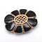 Flower Plating Acrylic Beads, Golden Metal Enlaced, Black, 24.5x19x7mm, Hole: 2mm