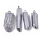 PVD Vacuum Plating Natural Quartz Crystal Pendants, with Brass Loop, Strip Shape, Silver, 24~36x7~16x6~11mm, Hole: 1.8mm