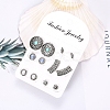 6 Pairs 6 Style Leaf & Flat Round & Flower Glass Stud Earrings AJEW-PW0005-24AS-1
