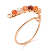 Natural Gemstone Round Beaded Open Cuff Ring RJEW-JR00528-3
