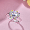 Rhodium Plated 925 Sterling Silver Heart Finger Ring with Colorful Cubic Zirconia RJEW-F150-72B-P-2