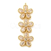 Brass Pave Clear Cubic Zirconia Three Flower Links Connector Charms KK-P277-51G-1