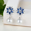 Platinum Plated Brass Flower Cubic Zirconia Stud Earrings EJEW-FF0002-08A-5