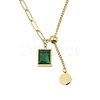 304 Stainless Steel Pave Green Cubic Zirconia Rectangle Pendant Necklaces NJEW-N055-13G-1