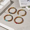 Synthetic Turquoise(Dyed) Cross & Natural Wood Beaded Stretch Bracelet for Women BJEW-JB09150-5