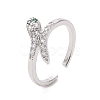 Green Cubic Zirconia Snake Open Cuff Ring RJEW-I094-17P-1