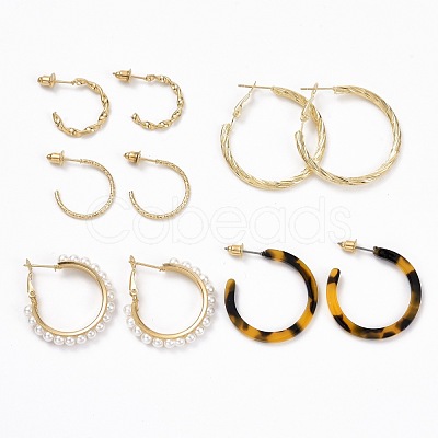 Ring Shape Stud Earrings Set EJEW-D277-08G-1