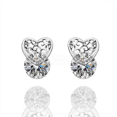 Heart Real Platinum Plated Eco-Friendly Tin Alloy Cubic Zirconia Stud Earrings EJEW-BB13459-1