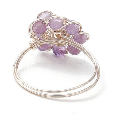 Flower Natural Black Spinel & Amethyst & Agate & Apatite & Lapis Lazuli Finger Rings RJEW-JR00764-1