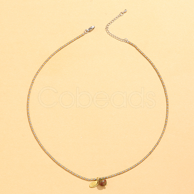 Stainless Steel Natural Stone Pendant Necklace 18K Gold Plated Women's Clavicle Chain HW0705-3-1