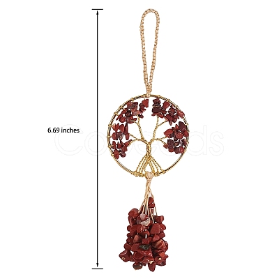 Wire Wrapped Chips Natural Red Jasper Big Pendant Decorations HJEW-SZ0001-27F-1