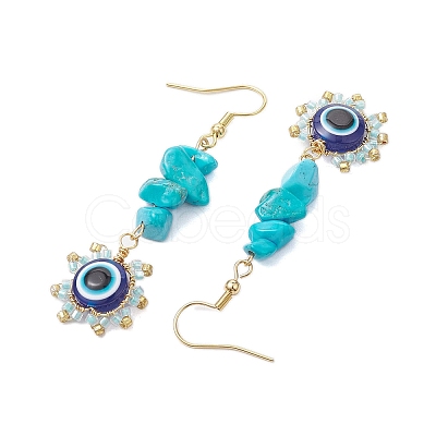 Evil Eye Synthetic Turquoise Chip & Seed Beads Dangle Earrings EJEW-MZ00166-05-1