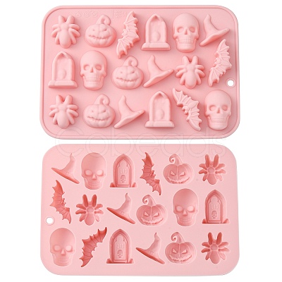 Halloween Theme DIY Skull & Witch Hat & Spider & Bat & Window Food Grade Silicone Molds SIL-CJC0001-05-1