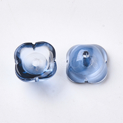 4-Petal Two Tone Transparent Spray Painted Glass Bead Caps X-GGLA-S054-009D-01-1