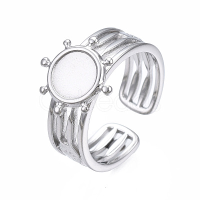 Non-Tarnish 304 Stainless Steel Open Cuff Finger Ring Cabochon Settings STAS-T060-08P-1