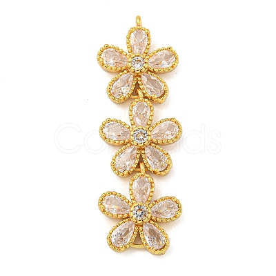 Brass Pave Clear Cubic Zirconia Three Flower Links Connector Charms KK-P277-51G-1