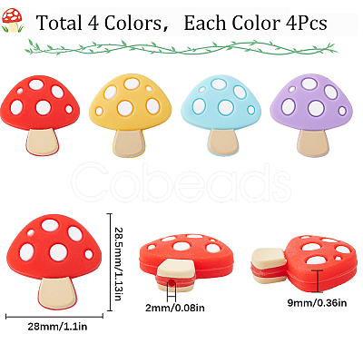 SUNNYCLUE 16Pcs 4 Colors Mushroom Food Grade Eco-Friendly Silicone Focal Beads SIL-SC0001-66-1