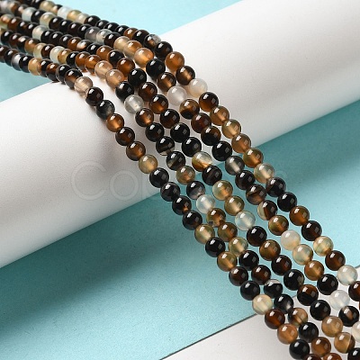 Dyed Black Agate Round Bead Strands G-P070-22-4mm-1