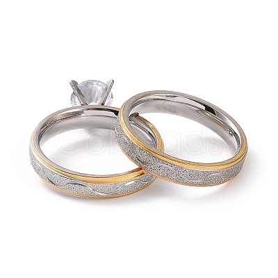 2Pcs 2 Style 201 Stainless Steel Wave Couple Rings Set RJEW-I089-17GP-1