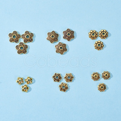 1Box Mixed Style Tibetan Style Alloy Flower Bead Caps TIBE-JP0002-AG-1