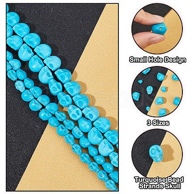 ARRICRAFT 3 Sizes Dyed Synthetic Turquoise Beads Strands G-AR0004-83-1