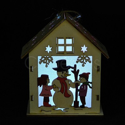 Christmas Theme Wood House Hanging Ornaments DJEW-B011-01-1